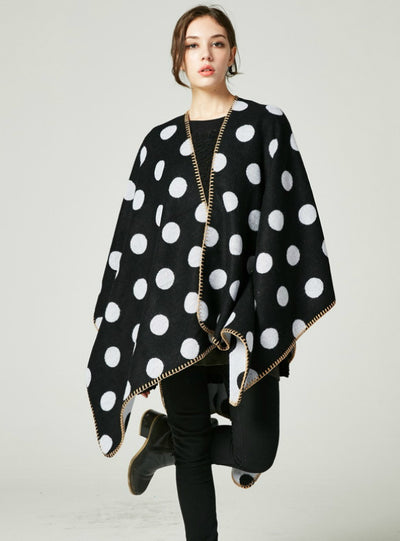 Long Thick Split Large Polka Dot Cape Cloak