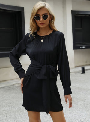Black Long Sleeve Lace-up Dress
