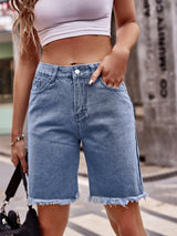 Raw Edges Straight Denim Shorts