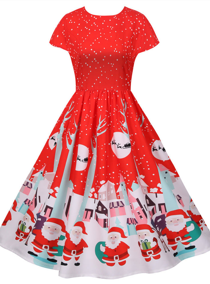 Christmas Short Sleeve Printed Dress