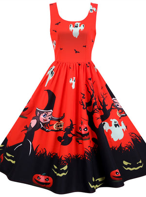 Halloween Sleeveless Party Print Dress