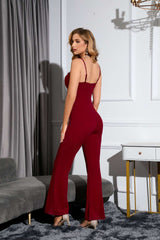 V-neck Openwork Lace Suspender Jumpsuit