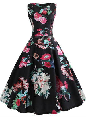 Fashion Black Print Vintage Dress