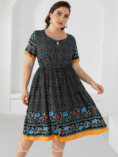 Round Neck Printed Big Swing Dress