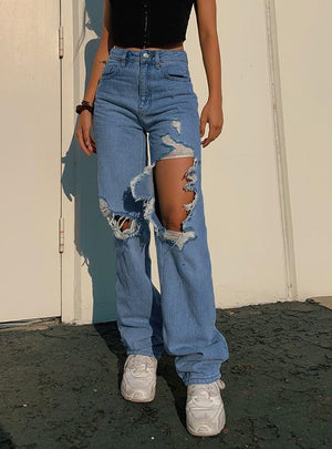 Women Troubled High Waist Jeans
