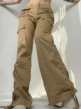 Low Waist Pocket Pleated Slightly-pulled Overalls