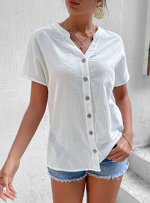 Short Sleeve Casual Cotton Linen White Shirt