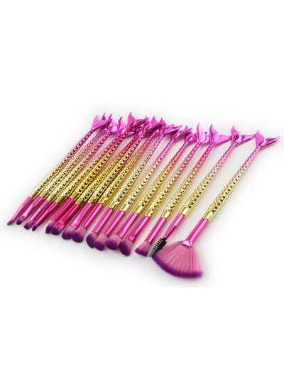 15Pcs Fish Tail Makeup Brush Set Powder Foundation 