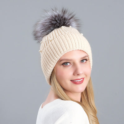 Rabbit Hair Blended Pearl Knitted Hat