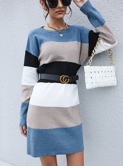 Turtleneck Color Matching Sweater Dress