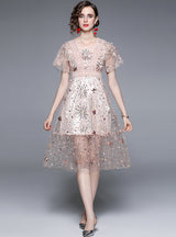 Heavy Embroidery Lace Mesh Stitching Dress