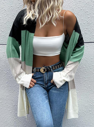 Cardigan Long Sleeve Color Matching Sweater Coat