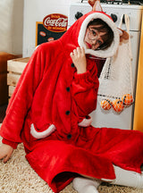 Red Christmas Reindeer Flannel Nightgown Women's Bathrobe