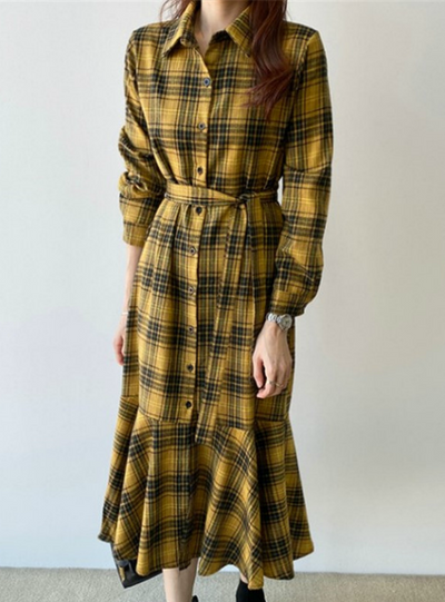 The Contrast Check Shirt Skirt Long Dit Dress