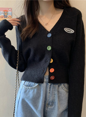 Women Sweet V-neck Long-sleeved Cardigan Sweater