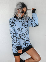 Women Flower Knitted Sweater Dress