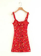 Red Floral Printed Sling Dress Sexy Sleeveless Mini Dress