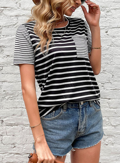 Casual Short-sleeved Striped T-shirt