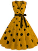 V-neck Retro Polka Dot Short Sleeves Dress