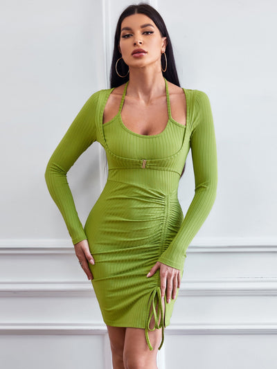 Fake Two-piece Pleated Slim Long-sleeved Dress