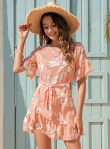 Round Neck Floral Flounce Dress