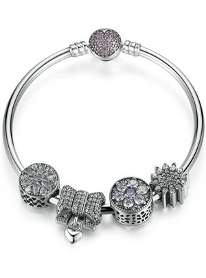 925 Sterling Silver Knot Heart Charm Bangles & Bracelet 