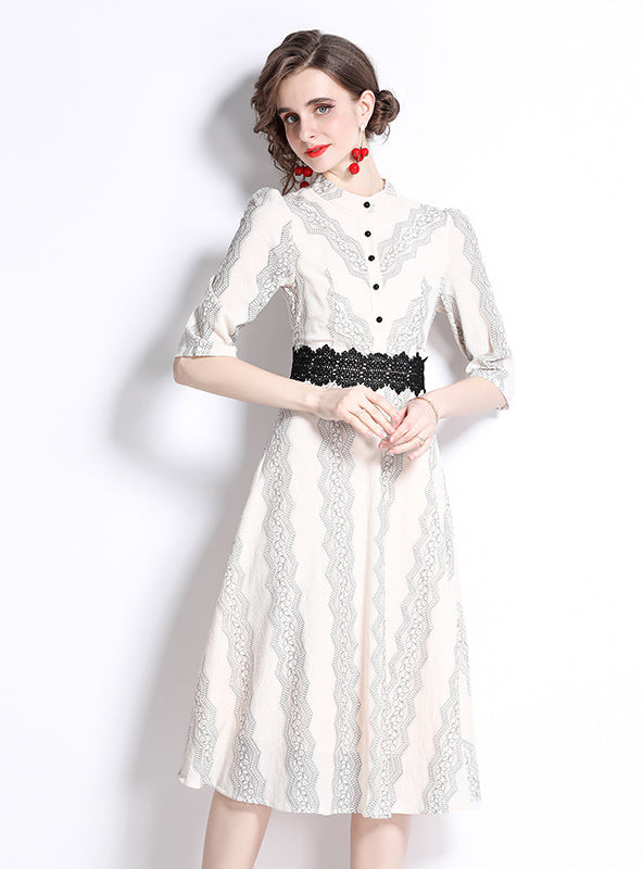 Lace Short Sleeve Embroidered Dress