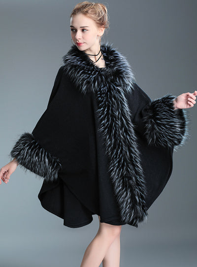 Imitation Raccoon Fur Collar Shawl Cloak