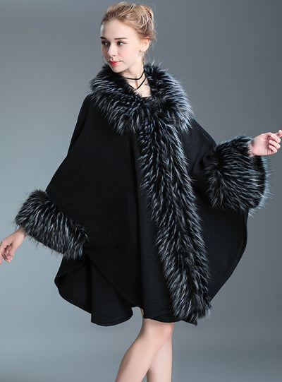 Imitation Raccoon Fur Collar Shawl Cloak