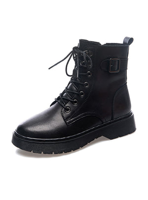 Women Leather Platform Martin Cotton Boots