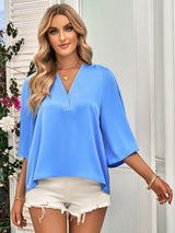 Solid Color Loose V-neck Top