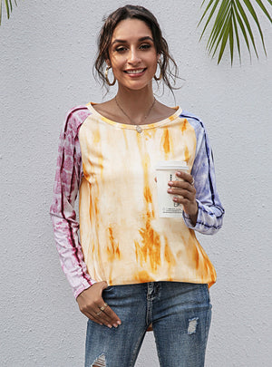 Round Neck Gradient Loose Long Sleeve T-shirt
