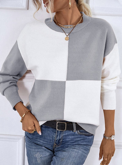 Contrast Crewneck Pullover Sweater Top