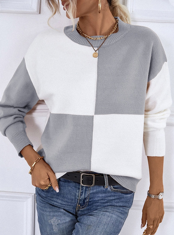 Contrast Crewneck Pullover Sweater Top