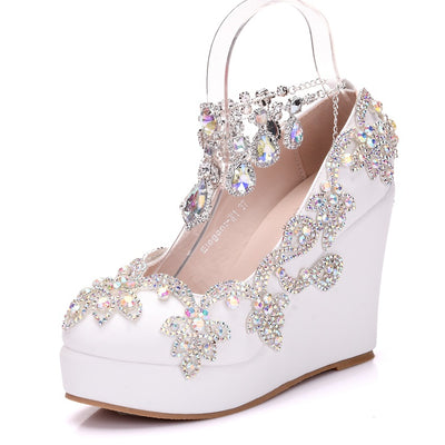 Rhinestone Tassel Wristband Slope Wedding Shoes