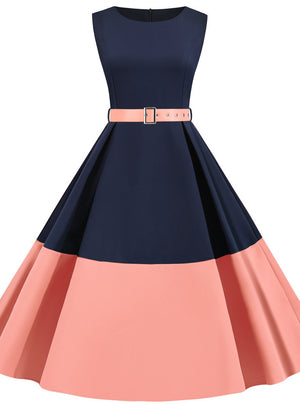 Round Neck Sleeveless Color Matching Dress