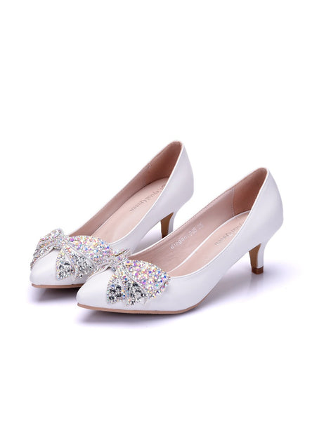 Thin Bow Rhinestone Wedding Shoes