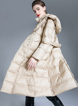 Over-the-knee Long Waist White Duck Down Coat