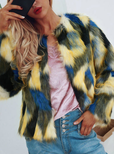 Fur Coat Women's Short Contrast Colorful Coat