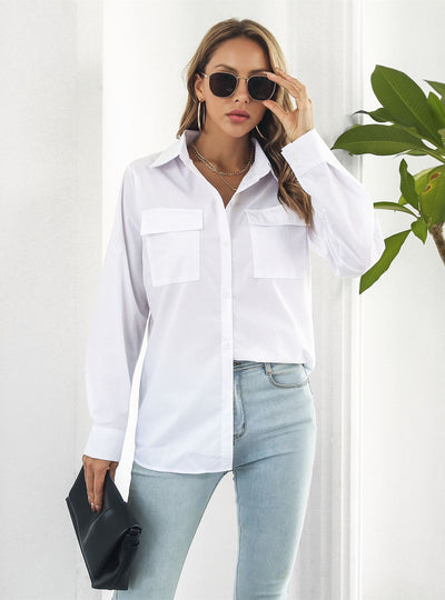 Women Long-sleeved Pocket Shirt