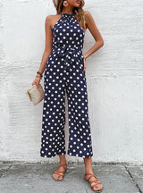 Loose-necked Wide-leg Polka-dot Jumpsuit