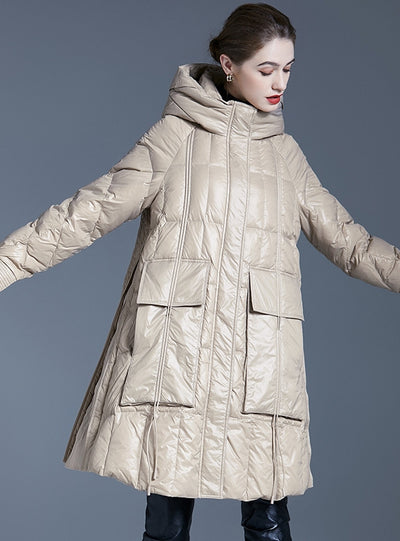 Loose and Long Big Swing White Duck Down Coat
