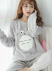 Long Sleeve Cartoon Sleepwear Thin Flannel Pajamas Set