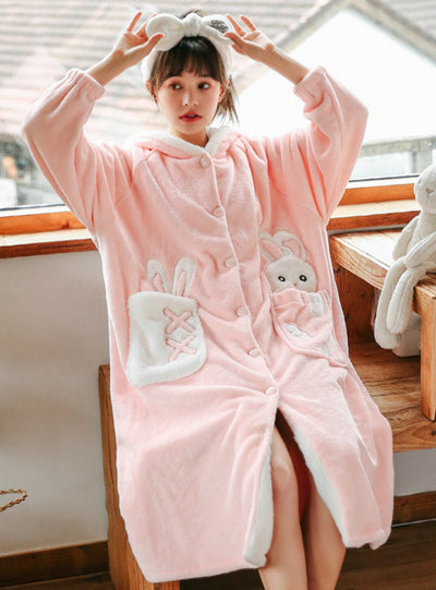 Pink Rabbit Pocket Long Sleeve Winter Nightwear