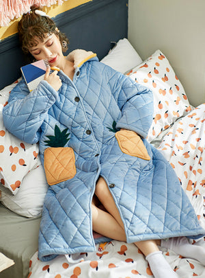 Three-layer Thickened Warm Coral Fleece Pajamas Pineapple