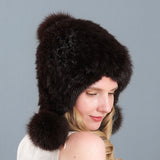 Rabbit Fur Fox Fur Ball Ear Protection Thick Warm Hat