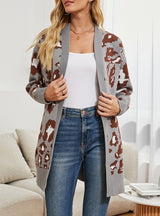 V-neck Leopard-print Long Cardigan