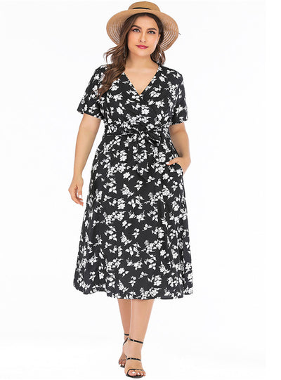 V-neck Short Sleeve Bohemian Beach Dress