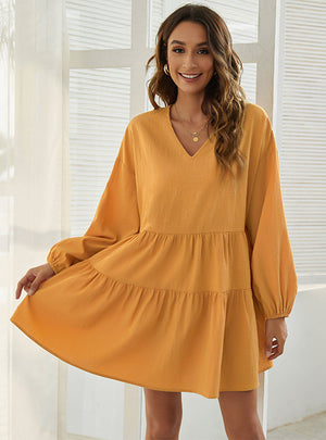 Loose V-neck Casual Long Sleeve Dress
