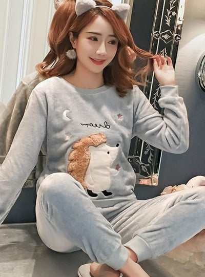 Women Pyjamas Sets Thick Coral Velvet Cartoon Sleepwear